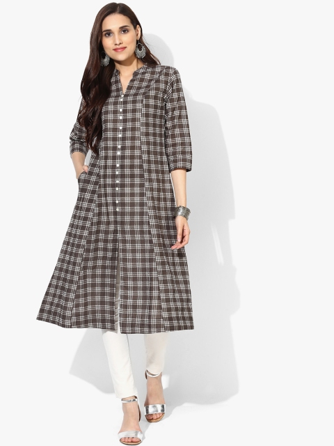 

Sangria Women Brown & White Checked A-Line Kurta