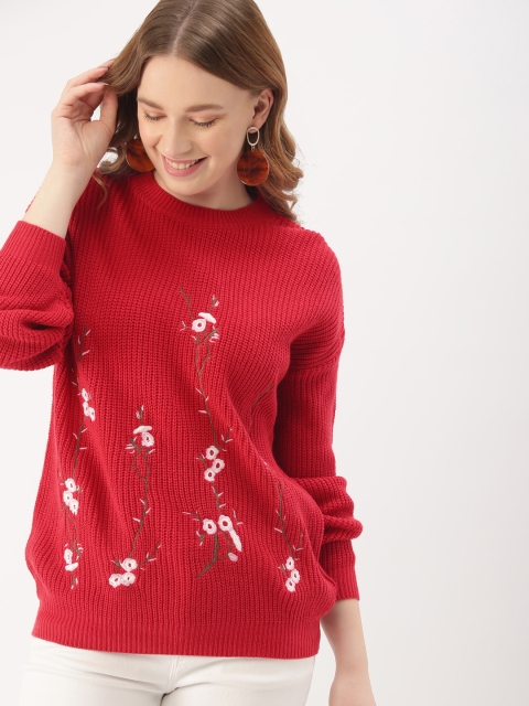 

DressBerry Women Red Woven Design Sweater
