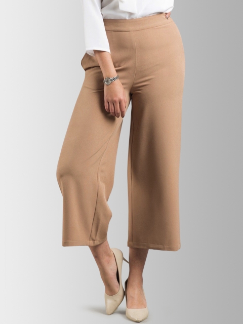 

FableStreet Women Beige Flared Solid Culottes