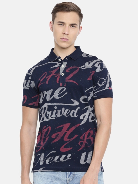 

Being Human Clothing Men Navy Blue & White Printed Polo Collar T-shirt