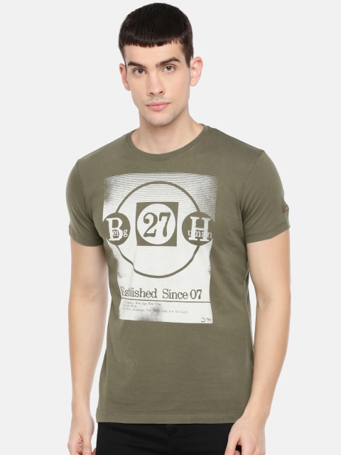 

Being Human Clothing Men Olive Green Printed Round Neck T-shirt