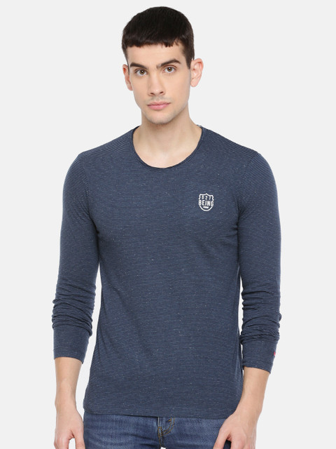 

Being Human Clothing Men Blue Striped Round Neck T-shirt
