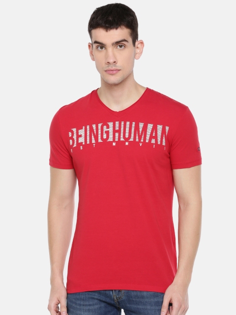 

Being Human Men Red Solid V-Neck T-shirt