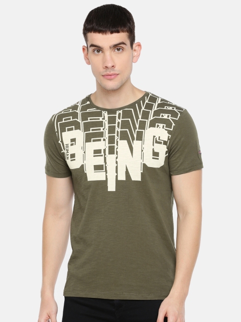 

Being Human Clothing Men Olive Green Printed Round Neck T-shirt