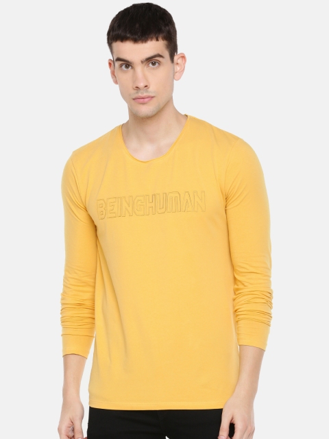 

Being Human Men Yellow Solid Round Neck T-shirt