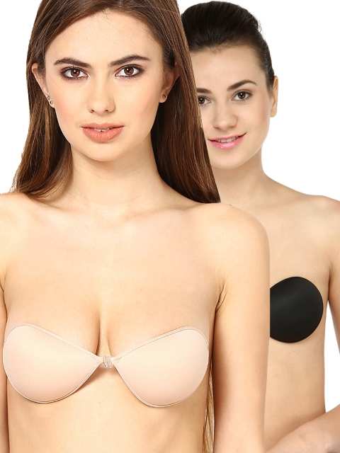 

N-Gal Women Pack of 2 Strapless Stick On Bras 819562-1-819563-1, Black