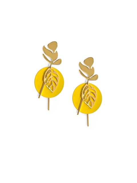 

Foxy Sperks Gold-Plated Yellow Leaf Shaped Drop Earrings