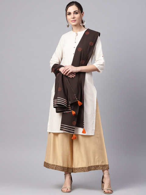 

Idalia Coffee Brown & Orange Printed Pure Cotton Dupatta