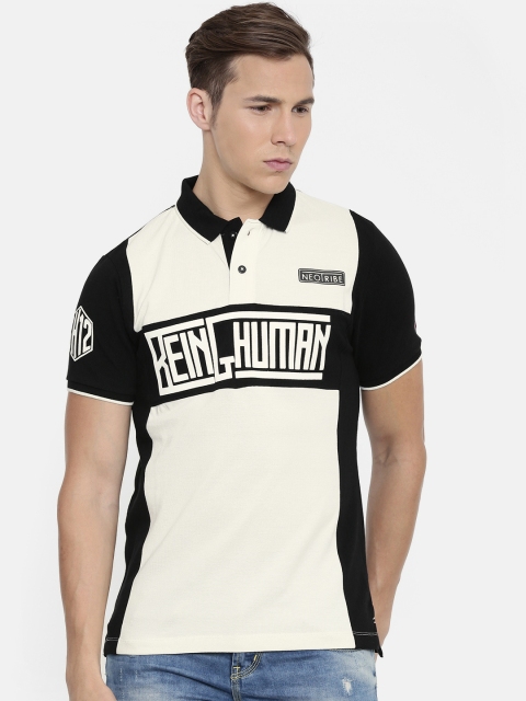 

Being Human Men Off-White & Black Colourblocked Round Neck T-shirt