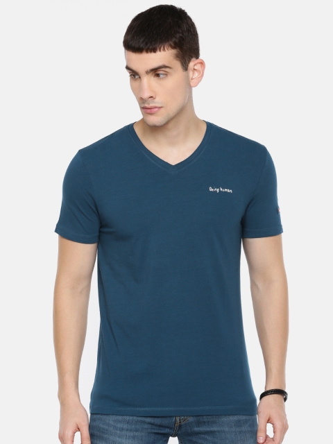 

Being Human Men Teal Blue Solid V-Neck T-shirt