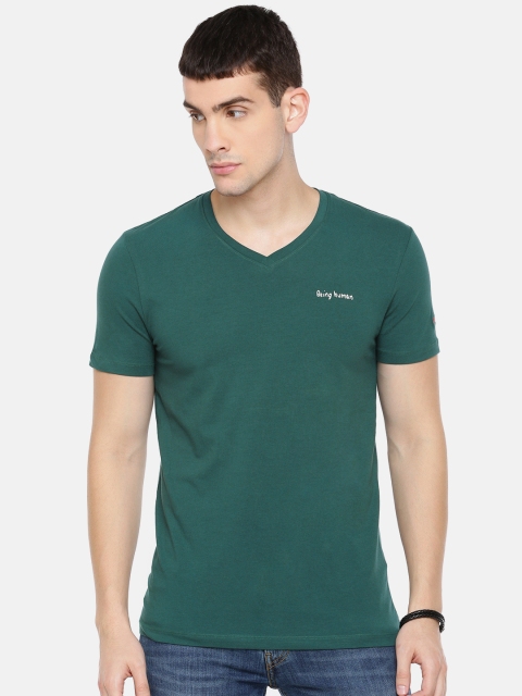 

Being Human Men Green Solid V-Neck T-shirt