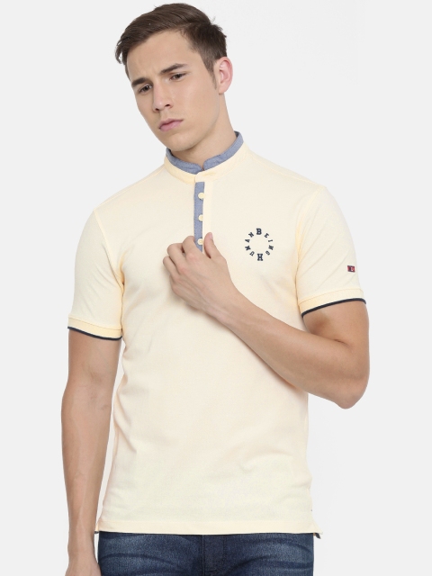 

Being Human Clothing Men Cream Solid Mandarin Collar T-shirt