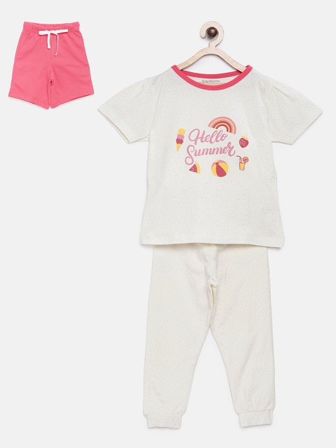

My Milestones Girls Off-White & Pink Printed Night Suit 857645008270