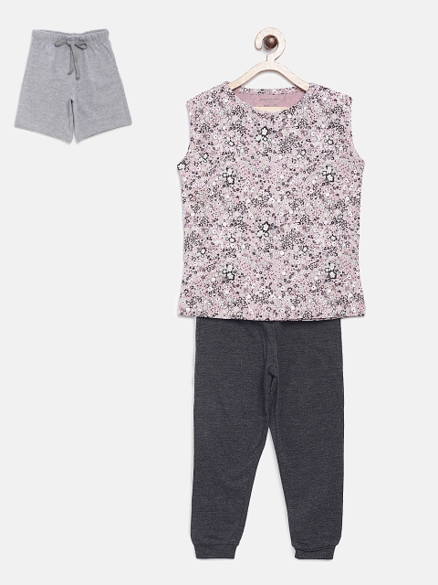 

My Milestones Girls Pink & Grey Melange Printed Night suit 857645008317