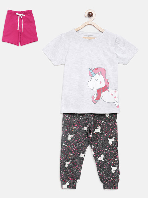 

My Milestones Girls Grey & Pink Printed Night suit 857645008393