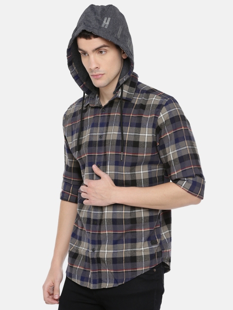 

Being Human Clothing Men Grey & Blue Checked Casual Shirt