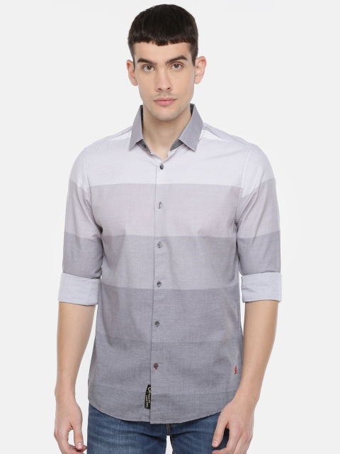 

Being Human Clothing Men Grey Slim Fit Striped Casual Shirt