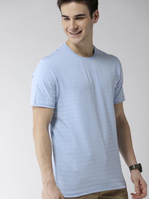

Mast & Harbour Men Blue Self-Striped Round Neck T-shirt