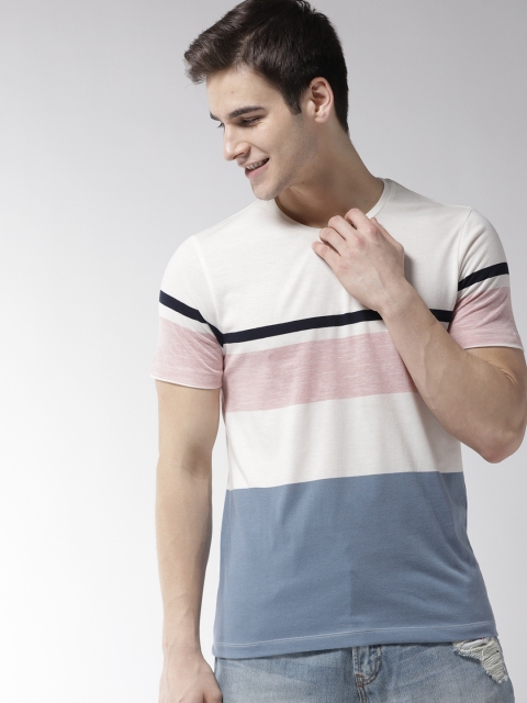 

Mast & Harbour Men White & Blue Colourblocked T-shirt