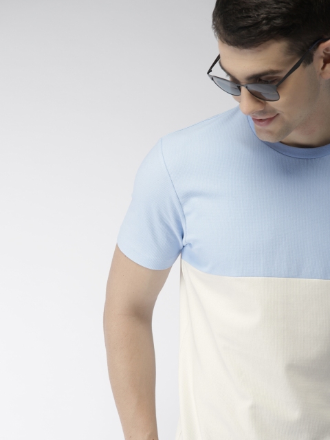 

Mast & Harbour Men Blue & Off White Colourblocked Round Neck T-shirt
