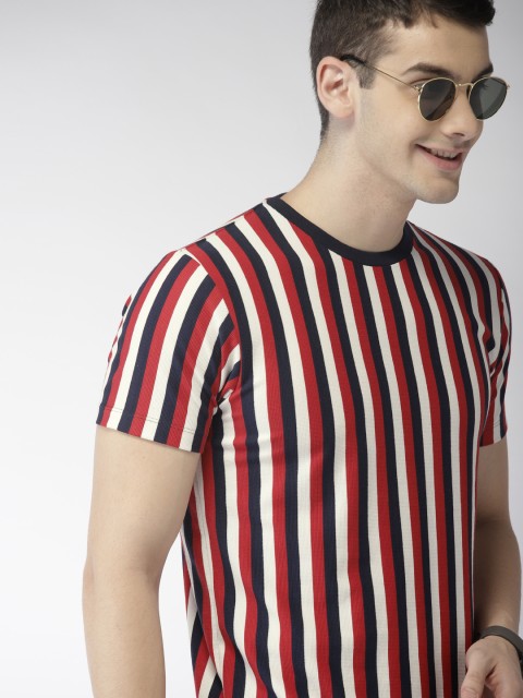 

Mast & Harbour Men White & Red Striped Round Neck T-shirt