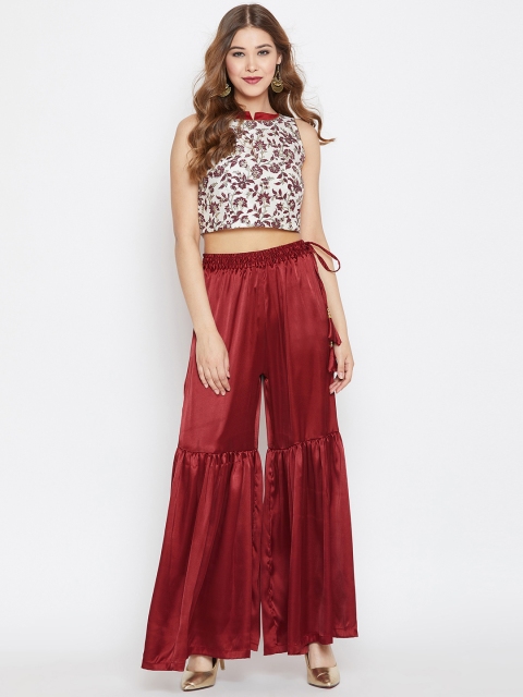

studio rasa Women Maroon Printed Top with Sharara