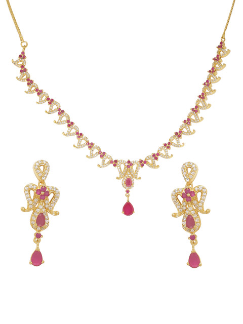 

Voylla Women Gold-Plated, White & Red Handcrafted Stone-Studded Jewellery Set