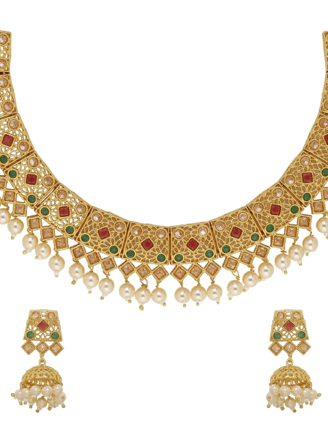 

Voylla Women Gold-Plated & Multicoloured Handcrafted Stone-Studded Jewellery Set