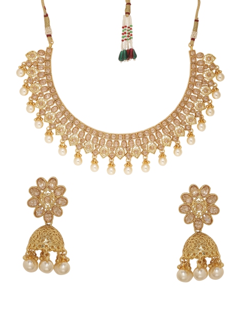 

Voylla Women Gold-Plated & Beige Handcrafted Stone-Studded Jewellery Set