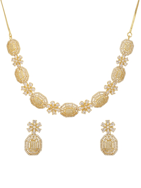 

Voylla Women Gold-Plated & White Handcrafted Stone-Studded Jewellery Set