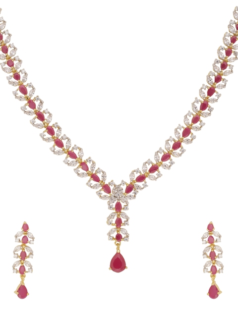 

Voylla Women Gold-Plated, White & Pink Handcrafted Stone-Studded Jewellery Set