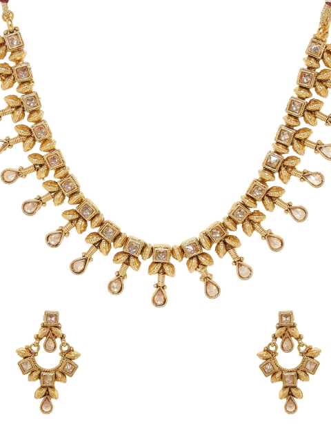 

Voylla Women Gold-Plated & White Handcrafted Stone-Studded Jewellery Set
