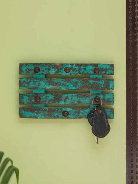 

ExclusiveLane Teal Green & Brown Handmade Textured Antique Finish Key Holder