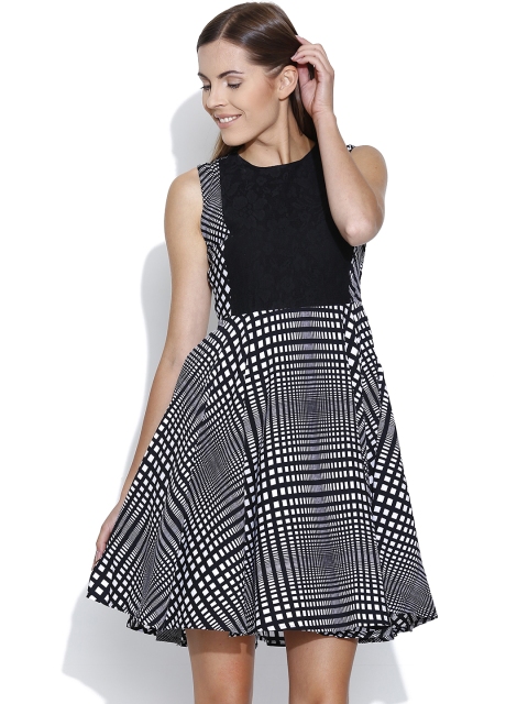 

Tokyo Talkies Black & White Printed Fit & Flare Dress