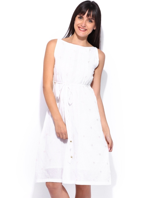 

Tokyo Talkies Off-White A-Line Dress with Embroidered Detail