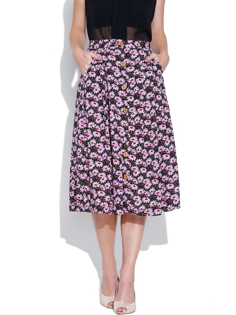 

Tokyo Talkies Pink & Black Floral Print Midi Skirt