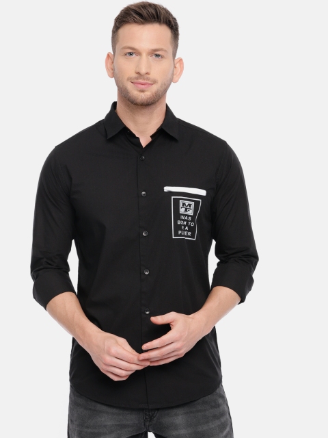 

Mufti Men Black Sport Slim Fit Solid Casual Shirt