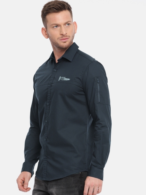 

Mufti Men Navy Blue Solid Casual Shirt