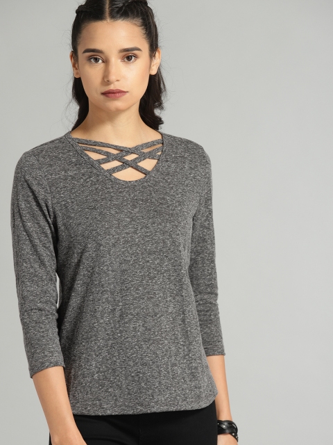 

Roadster Women Charcoal Grey Solid Regular Top