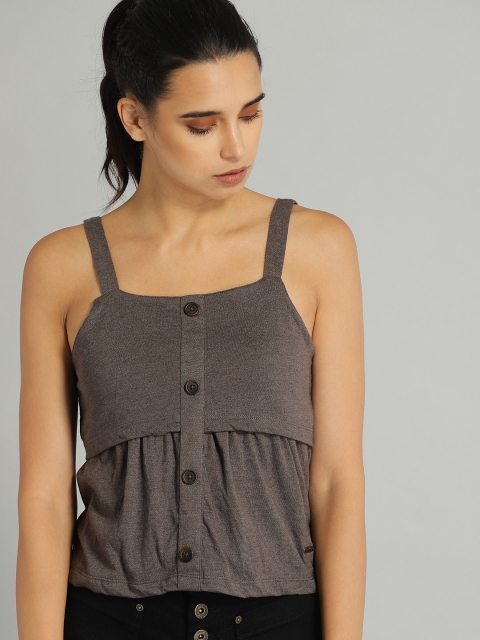 

Roadster Women Charcoal Grey Solid Layered Top
