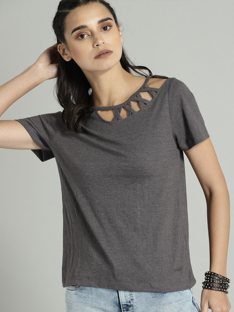 

The Roadster Lifestyle Co Women Grey Solid Top