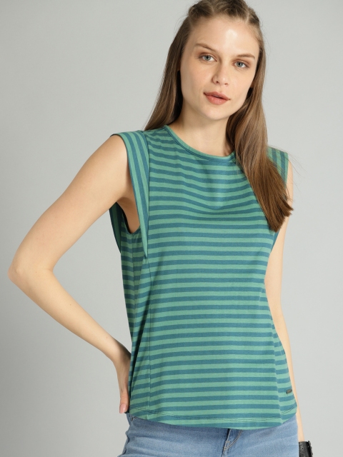 

Roadster Women Sea Green Striped Top