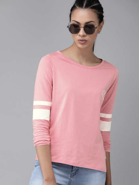 

Roadster Women Pink Solid Round Neck T-shirt