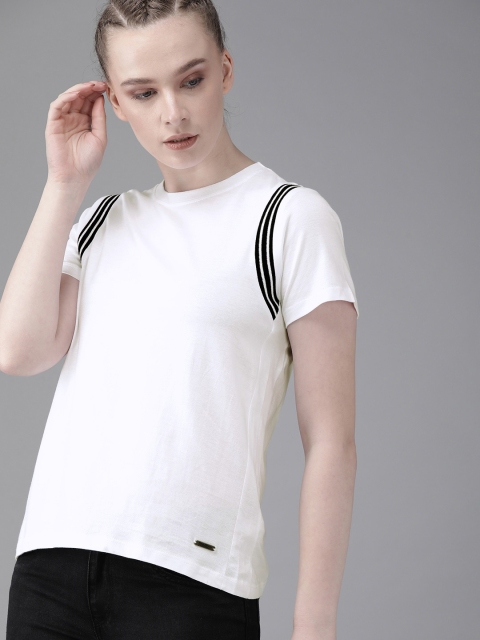 

Roadster Women White Solid Round Neck T-shirt