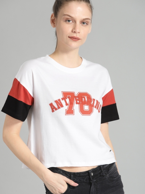 

Roadster Women White Printed Round Neck T-shirt