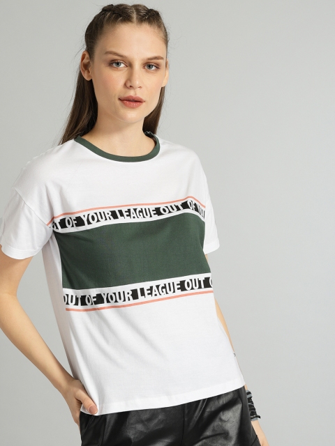 

Roadster Women White Colourblocked Round Neck T-shirt