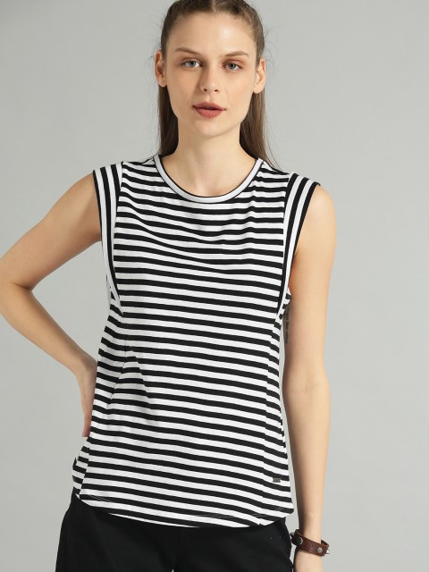 

Roadster Women Black & White Striped Top