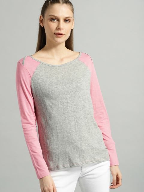 

Roadster Women Grey Melange Solid Round Neck T-shirt