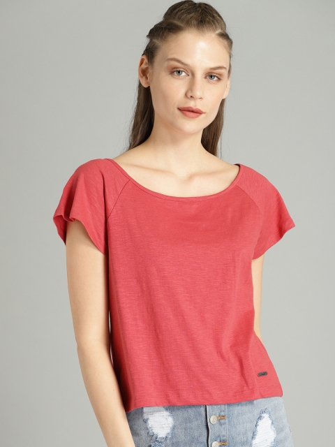 

Roadster Women Red Solid Round Neck T-shirt