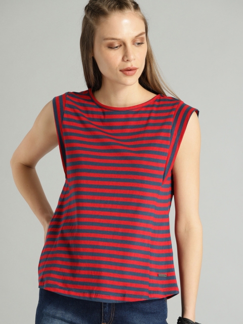 

Roadster Women Red & Navy Blue Striped Top